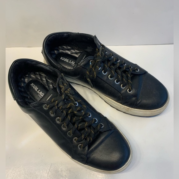 Karl Lagerfeld Genuine Leather Black Sneakers Paris - Picture 1 of 10